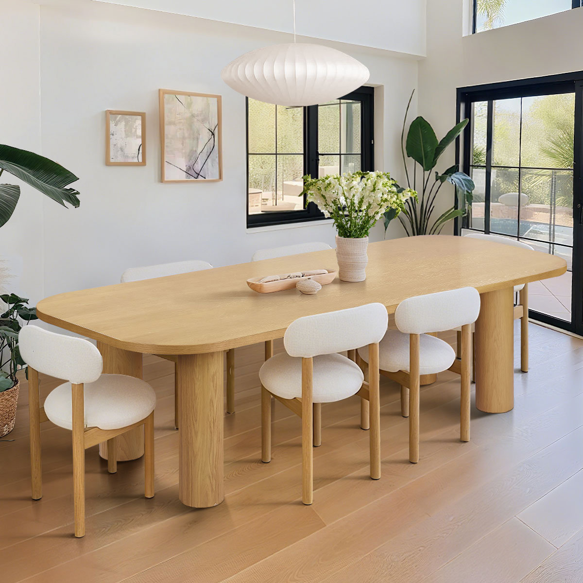 Ebern Designs 87" Oval Solid Oak Wood Pillar Leg Dining Table | Wayfair